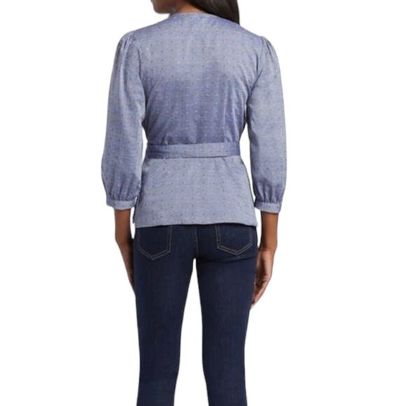 Draper James Embroidered Dot Chambray Wrap Top - Blue - 4 - Picture 6 of 15